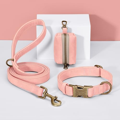 Image of Didog Soft PU Leather Dog Collar for Medium Dogs, Quick Release, Pink M