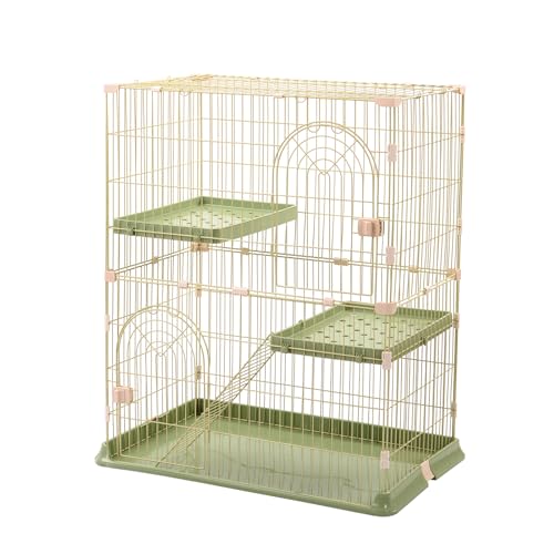 猫ゲージ 猫 ケージ 2段 キャット ケージ 多段 留守番 保護 脱走防止 多頭飼 (緑)