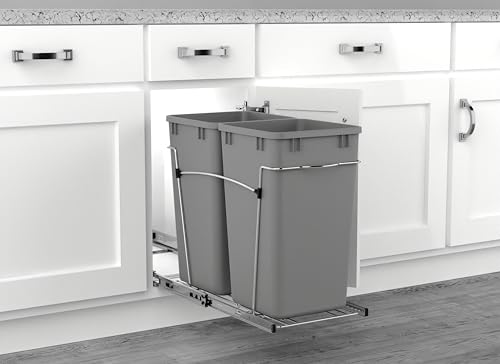 Image of Rev-A-Shelf Double Pullout Garbage Trash Cans for Kitchen Cabinets, 27 Qt