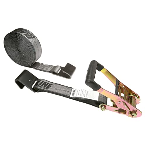 US Cargo Control Flat Hook Ratchet Strap, 2 Inch Wide X 30 Foot Long, Blackline Weather Resistant Webbing, Rubber Coated Handle, Dependable