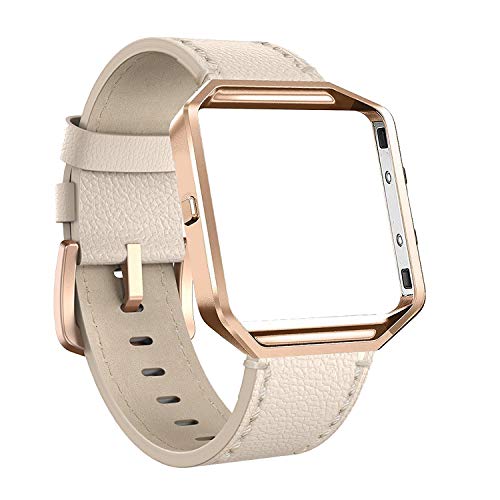 Cynmir Bracelet en cuir compatible avec la montre connectée Fitbit Blaze Bracelet de rechange en cuir véritable avec cadre en métal Petit et Grand pour homme Champagne doré, or rose, gris, beige, rose