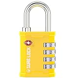 SURE LOCK TSA Accepted 4 Dig Heavy Duty Big Combination Luggage Padlock All Metal Travel Lock for Equipment Hard Case Luggage Gun Case Gym Locker Pelican Vault Lock (1, Yellow)
