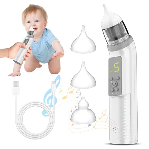 Aspirador Nasal para Bebés, Aspirador Nasal Eléctrico para Bebés con 5 Niveles de Succión, 3 Niveles de Succión Ajustable, Función de Música y Luz Calmante, Recargable, Ruido Bajo, para Recién Nacidos