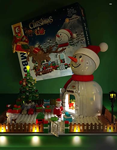Weihnachtsserie Schneemannhaus Bausteine Modell,Kreative Weihnachtsdeko Drehbare Spielzeug,573 Teile Klemmbausteine DIY… – Bild 8