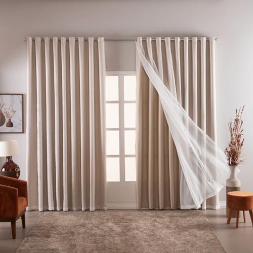 Cortina Blackout Luxo 6,00x2,70 com Voal Tecido Liso Grande Indic...