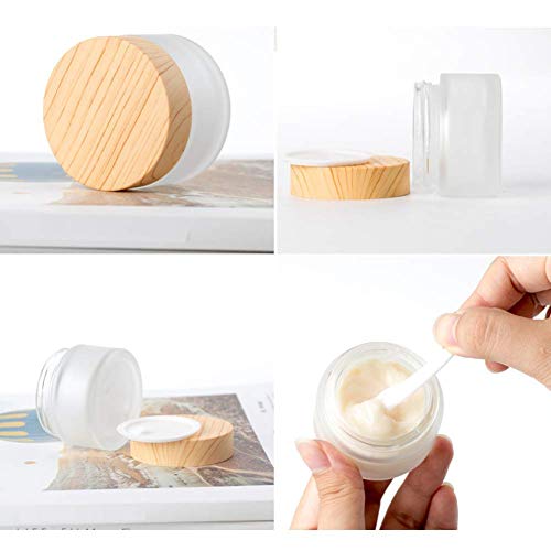 10 Packs 15ml/15g Empty Sample Jars Frosted Glass Cream Jar Bottle with Wood Grain Lid Cosmetic Containers Glass Cream Box Refillable Glass Cream Jar Pot for Makeup Lotion Face Eyeshadow4