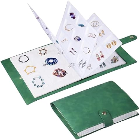 VINAIDA Jewelry Storage Book,Soft PU Leather Travel Jewelry Organizer with Anti-drop Extra Sturdy Transparent Pockets With Write On Label Portable Earrings Album Binder for Ring,Necklace Stud Cover