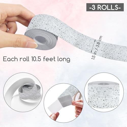 Image of 3 Rolls 10.5 Feet Caulk Tape Toilet Caulking Strip Self Adhesive Bathroom Sealing Peel and Stick Caulk Strip for Bathtub, 1.5 Inches (Grey Granite)