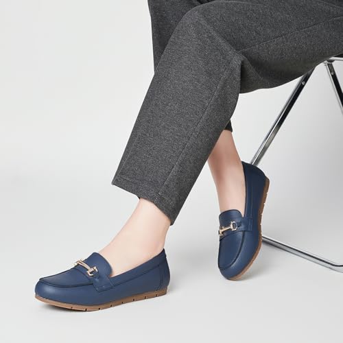 Image of Genuine Leather Loafers for Women Driving Moccasins Business Casual Work Shoes Comfortable & Lightweight Womens Dress Flats Slip On Shoes