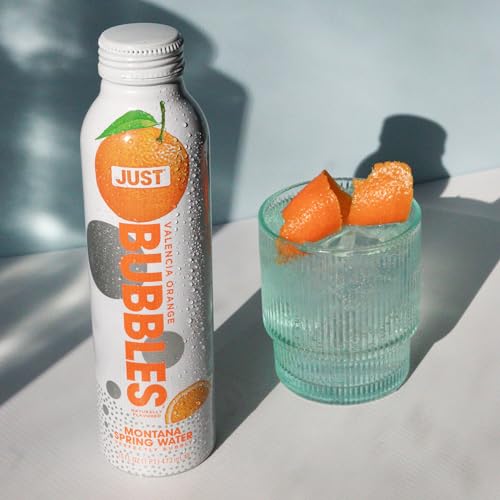 Image of JUST Bubbles Valencia Orange- Pure Premium Sparkling Spring Water in a Fully Recyclable Reusable Eco-Friendly Bottle - 100% Mountain-Sourced Carbonated Water with Naturally Occurring Minerals, 16 Fl