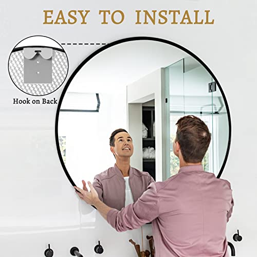 Neutype Round Wall Mirror Large Circle Mirrors For Wall Bathroom Mirror Vanity Wall-Mounted Mirrors Decorative Mirrors For Bedroom Living Room Entryway Aluminum Alloy Frame (Black, 32") #TOP4
