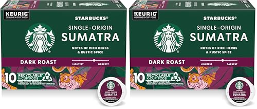 Image of Starbucks K-Cup Coffee Pods, Dark Roast Coffee, Sumatra, 100% Arabica, 1 box (10 pods) (Pack of 2)