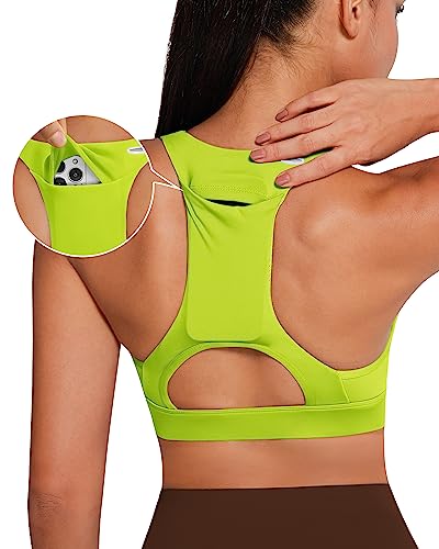 Image of QUEENIEKE BareFlow Women's Sports Bras with Phone Pocket Medium Impact Padded Racerback Workout Gym Crop Top Running Yoga Bra