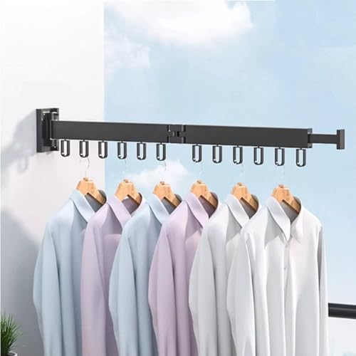 LiveGo Retractable Wall Mounted Clothes Drying Rack - Foldable Garment Organizer, Heavy Duty 200lb Capacity, 60cm Black (Two-fold)
