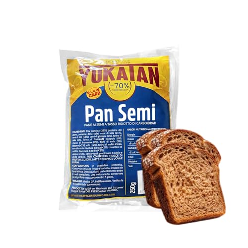 YUKATAN - Pan Semi; Pane ai semi -70% Carboidrati (1x250g); Low Carb; Pane Proteico; Dieta Chetogenica; Ketofood