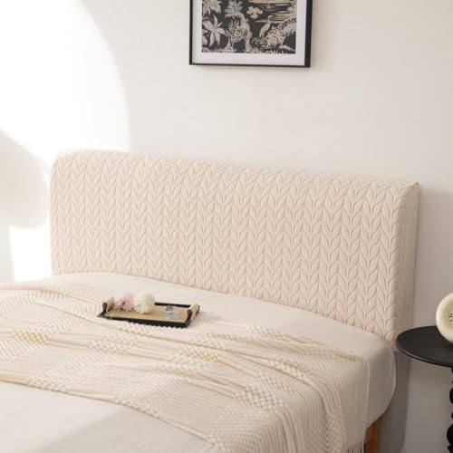 Image of HOMETHREADS Stretchable Lycra /Velvet Headboard Cover | Soft, Dust-Proof & Wrinkle-Resistant Bed Back Protector | Fits Leather, Wooden & Fabric Bedsides | for 6ft to 6.5ft Beds | (Cream, 172x65Cm)