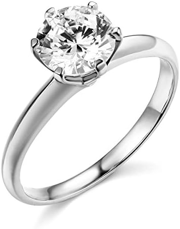 TWJC 14k White Gold Solid Wedding Engagement Ring - Size 6