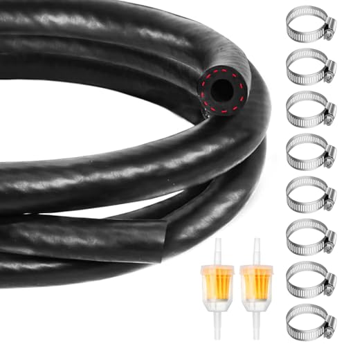 Nadisean 15 Piezas Tubo Gasolina Kit, 2 Metro Ø 6mm Línea de Gas Combustible, Multipropósito Manguera de Gasolina Kit con 2 Filtros Combustible, 12 Abrazaderas de Manguera, para Coche Moto Tractor