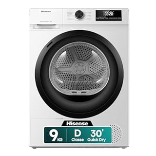 Hisense DHQE900UWDC Asciugatrice A Pompa Di Calore, 9 Kg, D, Bianco, Big Display, 15 programmi, Refresh