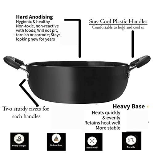 Image of India Gold Hard Anodized Aluminium Kadhai Induction and Gas Stove Friendly, 2 Litre, 20cm