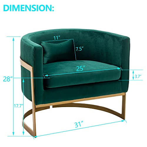 Apeaka Velvet Accent Chair, Modern Upholstered Barrel Chair, Wide Arm Chair For Living Room Bedroom Single Sofa Chair Club Chair Green With Gold Legs #TOP1