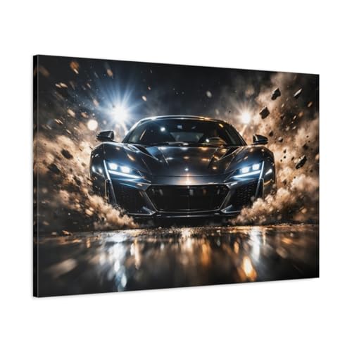 Sports car dark grey canvas wall art de 90x60 cm pour salon moderne