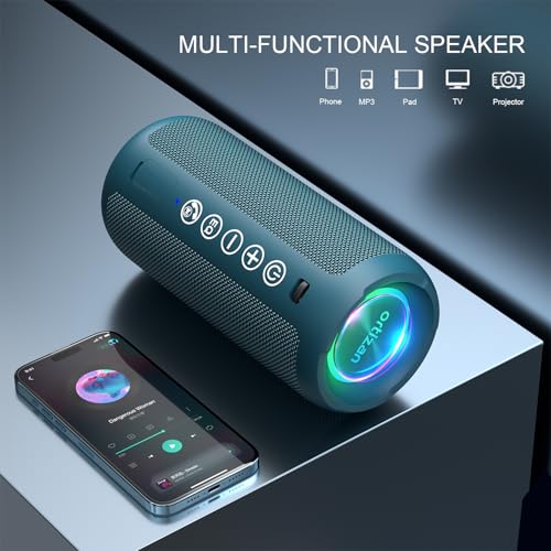 Image of Ortizan Portable Bluetooth Speaker: IPX7 Waterproof, 24W Loud Sound, Deep Bass, Bluetooth 5.3, LED Lights, Wireless Stereo Pairing, 30H Playtime, for Home /Outdoor /Party /Beach, Birthday Gift (Blue)