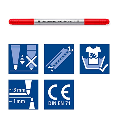 STAEDTLER 320 NWP10 Noris Double-Ended Fibre-Tip Pens - Assorted Colours (Pack of 10 Pens)