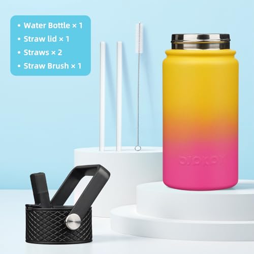 Image of BJPKPK Insulated Water Bottle, 15oz Stainless Steel with Straw Lid
