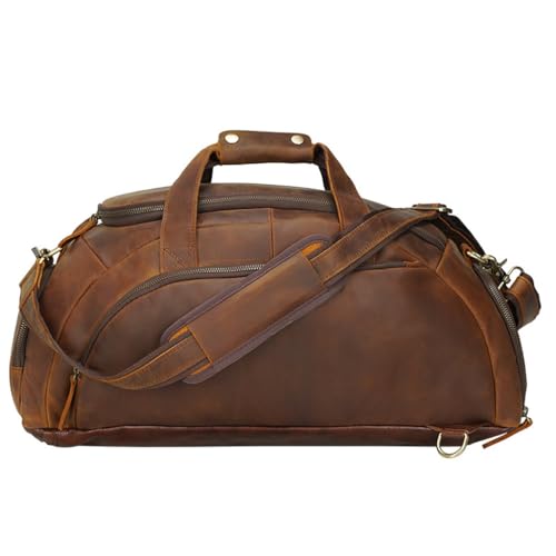 JSEIAJB Duffle Bags for Airplanes, & Weekender Bag with Shoe Compartment Mens Brown Overnight Garment Travel Luggage