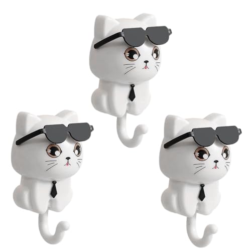 Image of HASTHIP 3Pcs Wall Hooks Cat Tail Adhesive PVC Hooks for Towel, Keys | Hang Towels and Keys, Clears Clutter, Durable PVC, 3-Piece Set, Fun Cute Cat Design