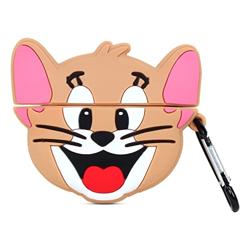 Image of Meyaar Earphone Case Cover Compatible for Realme Buds T300, Soft Silicone Skin Case Cover Shock-Absorbing Protective Case with Keychain (Front LED Visible) (Funny Mouse)