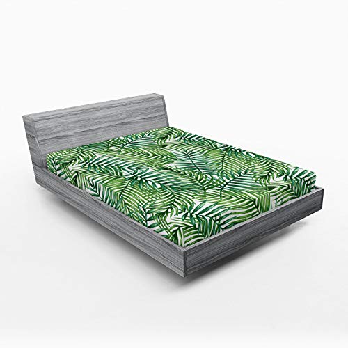 Ambesonne Leaf Fitted Sheet, Watercolor Print Botanical Wild Palm Trees Leaves Ombre Design Image Exotic Jungle, Soft Decorative Fabric Bedding All-Round Elastic Pocket, Queen Size, Green White Ambesonne Leaf Fitted Sheet, Watercolor Print Botanical Wild Palm Trees Leaves Ombre Design Image Exotic Jungle, Soft Decorative Fabric Bedding All-Round Elastic Pocket, Queen Size, Green White