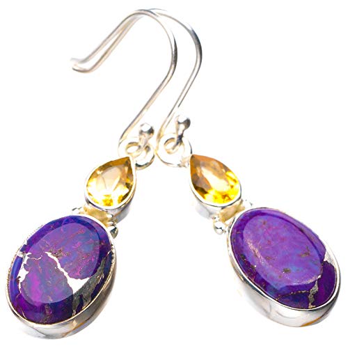 Boucles d'oreilles turquoise argent 925 citrine naturelle 3.81 cm