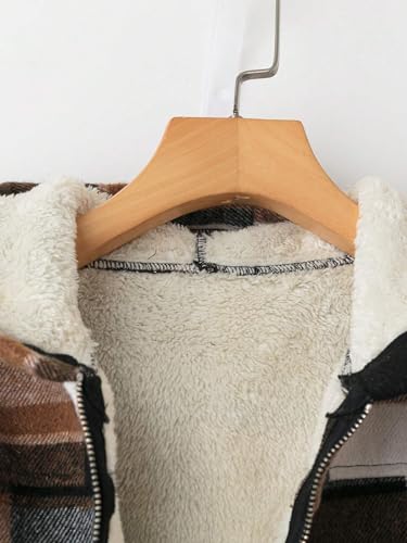 Womens Hoodie Plaid Print Zipper Fleece Lined Short Jacket Long Sleeve Fall Fashion Hooded Cropped Shacket Jacket3