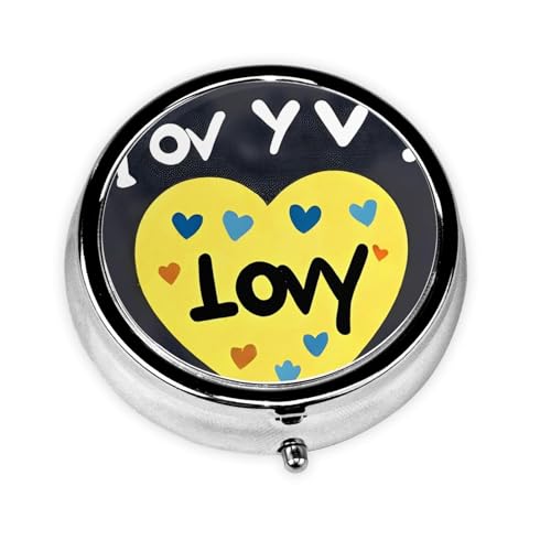 Love You with All My Heartround Pill Box, 3 Compartments Round Pill Box Organizer for Purse Or Pocket, Portable Travel Pill Box