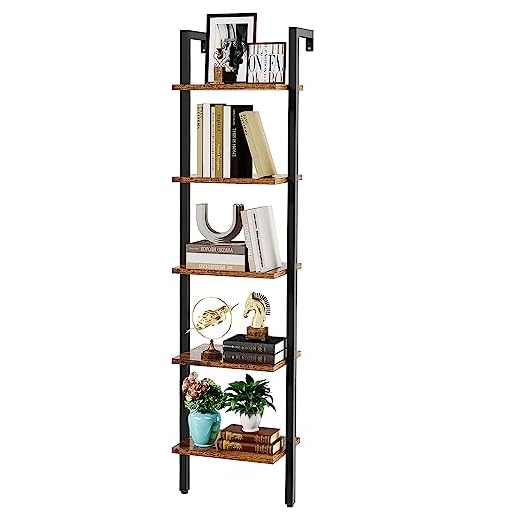 YMYNY Estantería Escalera, Librería de 5 Niveles, Biblioteca de Pie para Sala Estantería de Almacenaje, para la Sala de Estar, Oficina, Dormitorio, 40 x 30 x 178CM, Marrón Rústico HBC015H