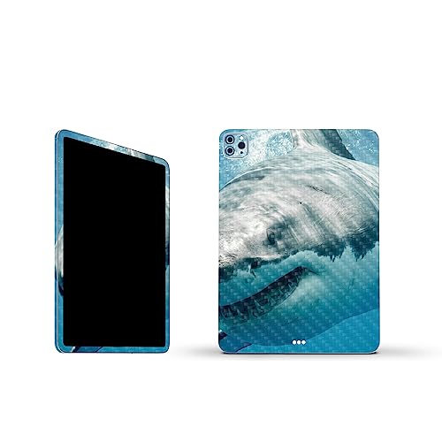 Image of MightySkins Carbon Fiber Skin Compatible with Apple iPad Pro 11 inch M2 4th Gen (2022) Full Wrap Kit - Great White Shark | Protective, Durable Textured Carbon Fiber Finish | Made in The USA