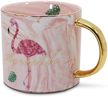EPFamily Pink Marble Flamingo Coffee Mug Ceramic Tea Cups Gifts Mugs for Women Girls 14 OZ