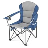 OLIXIS Folding Camping Chair, Portable Collapsible Chair with Cup Holder, Non-Slip Feet, Heavy Duty Lawn Chair for Hiking Beach Sports, Cooler Bag, Thicken 300D Oxford, 500 LBS, Blue