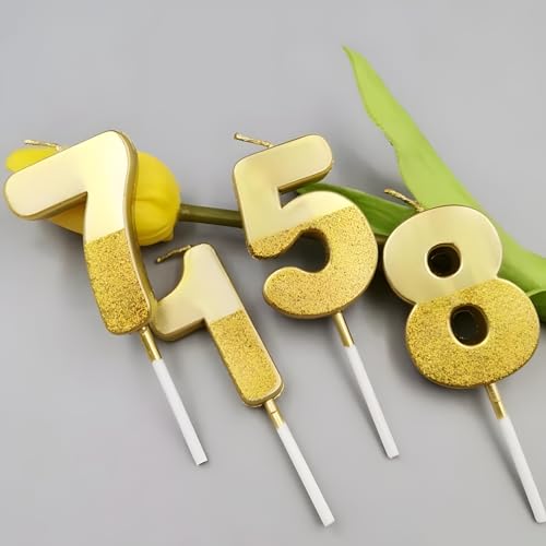 Image of Birthday Number Candles 5 for Kids Cake Topper Decoration Sparkle Gold Metallic Drip-Resistant Candles for Wedding Anniversary Graduation Retirement Fifth Year Celebration Size 5 x 3.5 cm