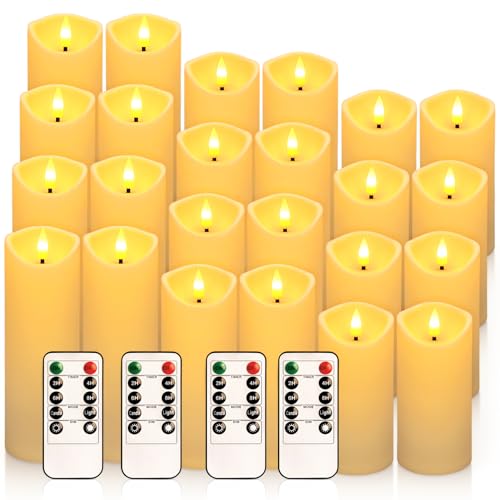 Image of 24 Packs of flameless LED Pillar Candles with Remote Control timers and Flashing Battery Operation for Halloween, Christmas and Wedding Home Decoration