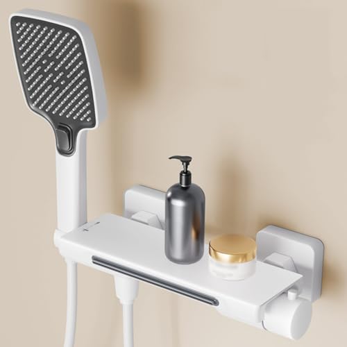 BiaoTeng Grifo de Ducha para Bañera Pared Cascada Latón Frío y Caliente 2 Funciones Grifo para Ducha de Baño Blanco
