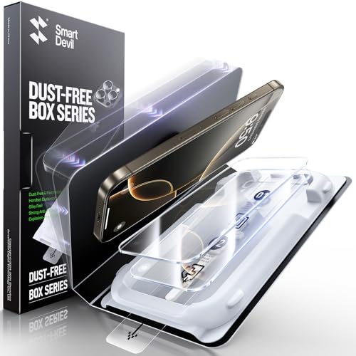 SMARTDEVIL 3 Pack Screen Protector for iPhone 16 Pro Max, Bubble-and-Dust-Free Box, HD Tempered Glass, Military Grade Shatterproof & Ultra Durable, Easy Installation
