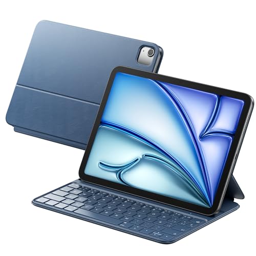 HOU Teclado Delgado para iPad Air 11'(M3/M2, 2025/2024) & 5.ª/4.ª Generación, Pro 11'' (2018-2022), Funda de Imitación de Cuero con Teclado, Ángulo Ergonómico, Diseño del Idioma Español Ñ, Rosa, Azul