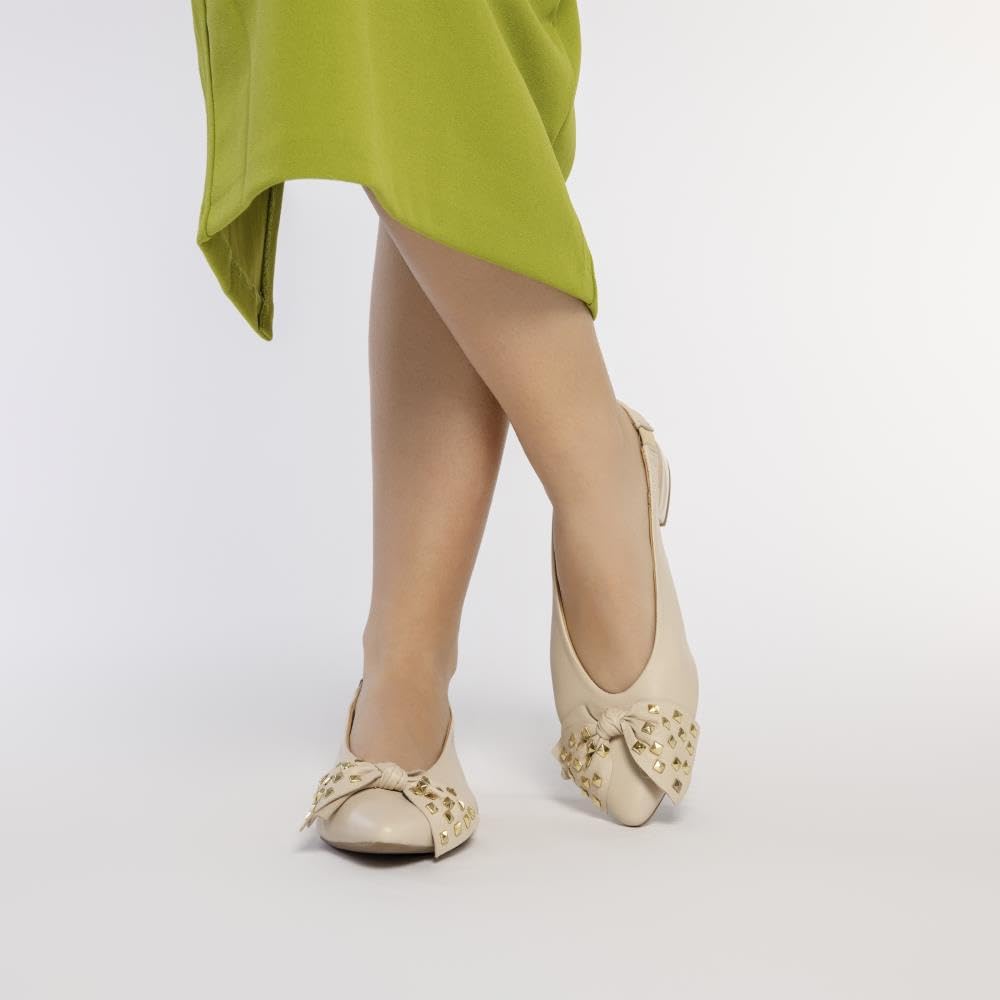 Ballerine Scarpe A Punta Nere in Pelle con Dettaglio del Fiocco per Donna KALLMET