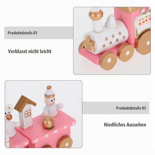 TOYANDONA Weihnachten Zug Dekoration Holz Weihnachtszug mit Schneemann Bär Figur Puppe Kinder Spielzeug Weihnachtsdeko Tischdeko Weihnachtsschmuck Weihnachtsfigur Rosa – Bild 3