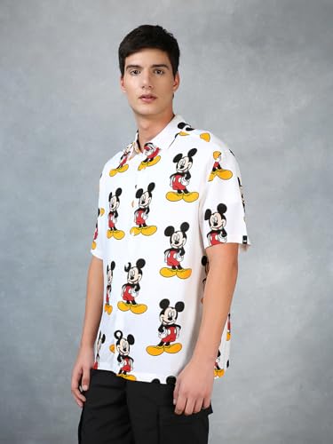 Image of Bewakoof Men's All Over Printed Oversized Fit Half Sleeve Resort Collar Rayon Shirt