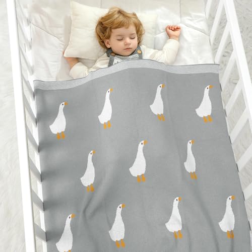 Image of mimixiong Baby Blanket Knit Receiving Boys Girls Blanket Soft Cotton Neutral Blanke for Swaddle Crib Stroller with Cute Sheep (Goose-Grey, 30x40 Inch (Pack of 1))