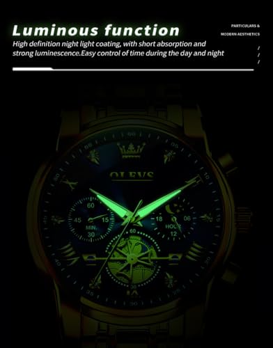 Image of OLEVS Mens Watches Luxury Diamond Calendar Stainless Steel Male Watches Business Dress Waterproof Luminous Fashion Watch for Men